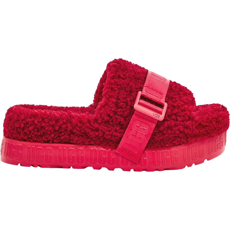 Women's UGG Fluffita Ribbon Red Sheepskin Slide Sandal Beach Style  