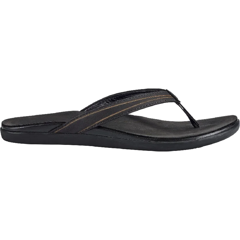 Women's OluKai Aukai Black Leather Athleisure Derby Style  