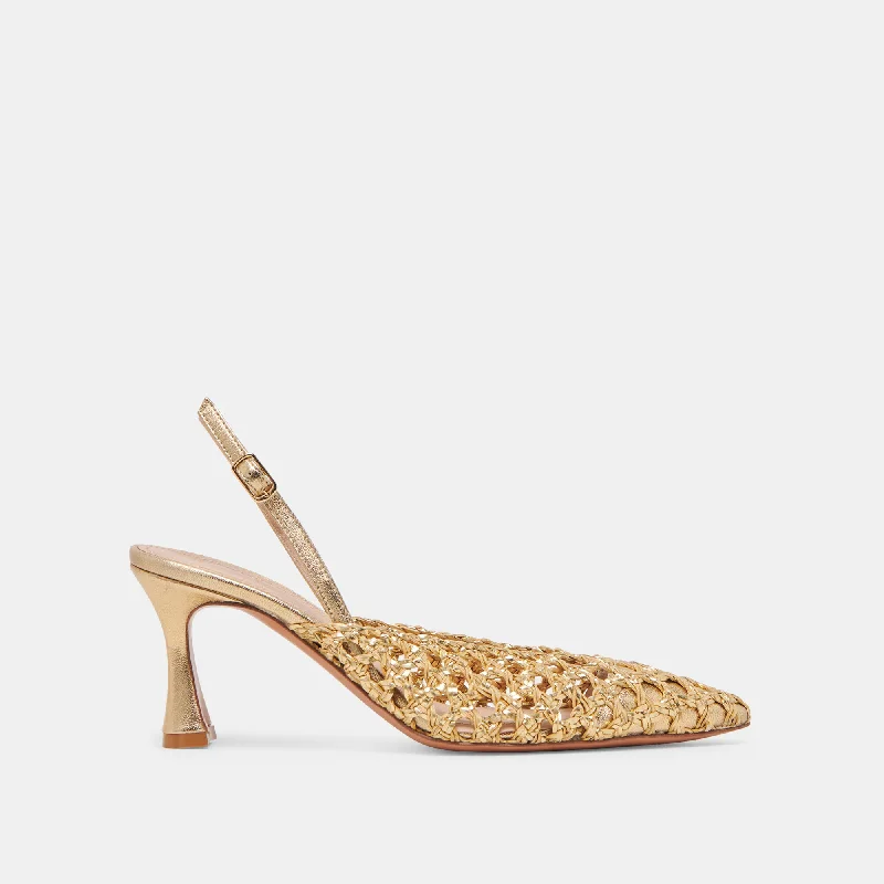 GLORIA HEELS GOLD WOVEN Leather Driving Shoe Style  