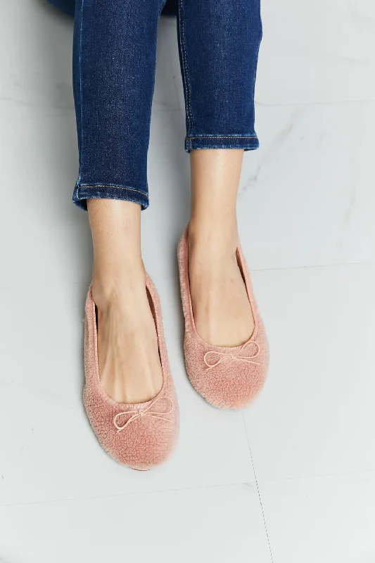 Bow Detail Sherpa Flats Edwardian Shoe Look  