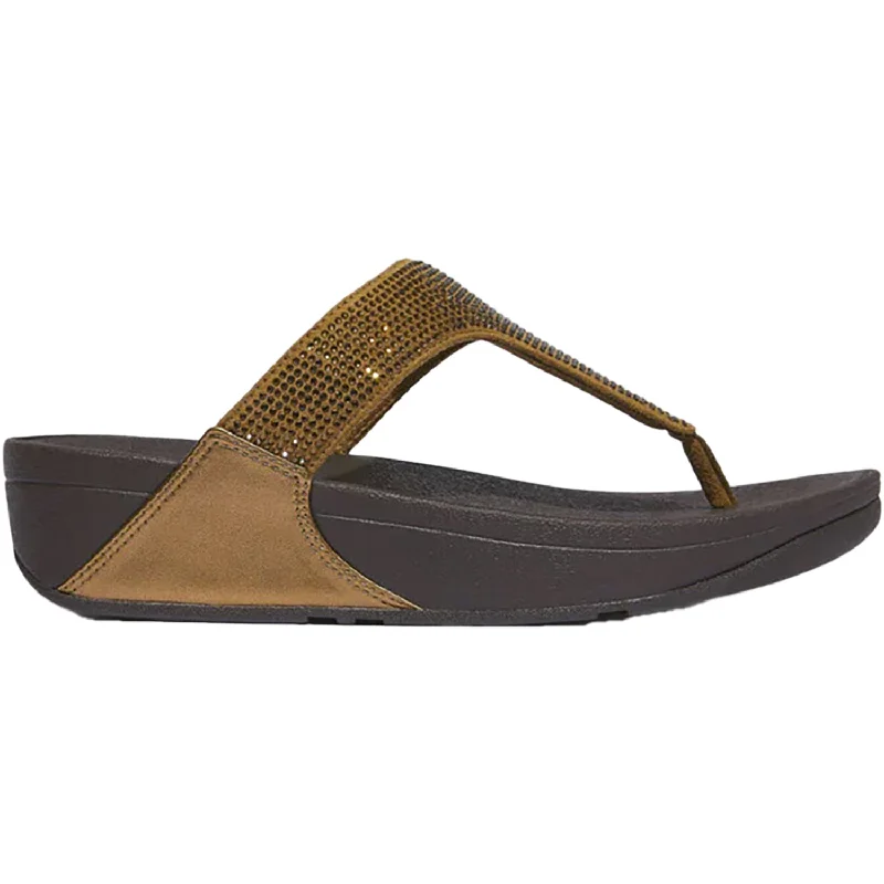 Women's Fit Flop Lulu Crystal Embellished Toe Post Bronze Synthetic Quilted Shoe Design  