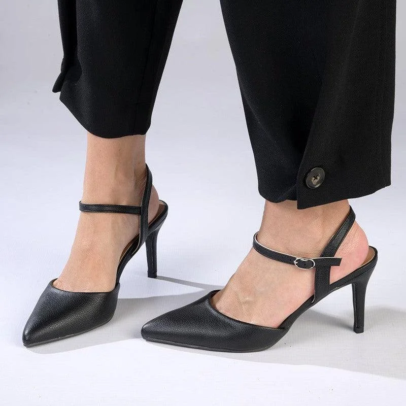 Madison Dina 2 Slingback With Ankle Tie - Black Quilted Shoe Design  
