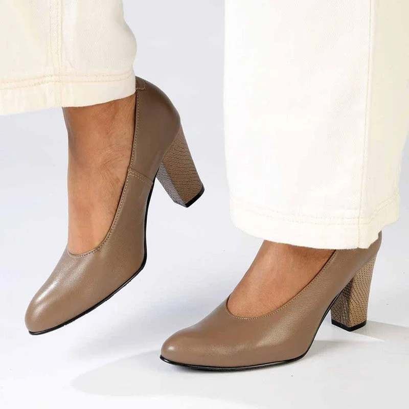Froggie Shelly Leather Block Court Heel - Stone Victorian - Era Boot Style  