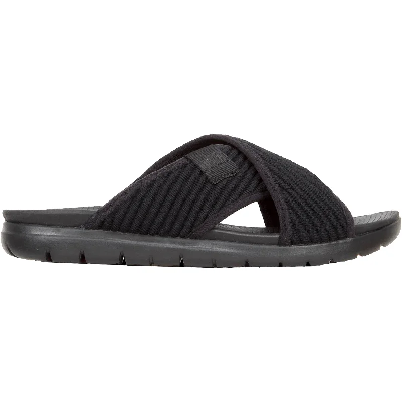 Women's Fit Flop Artknit Cross Slide Black Fabric Skateboarding Sneaker Style  