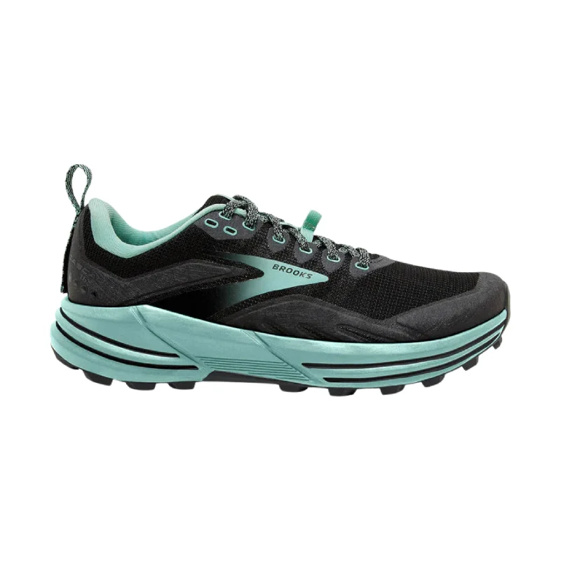 Brooks Women's Cascadia 16 Trail Running Shoes - Black/Ebony/Yucca Striped Shoe Style  