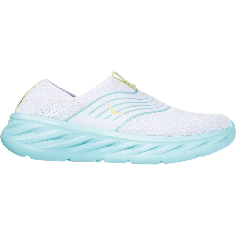 Women's Hoka One One Ora Recovery Shoe White/Blue Tint Mesh Striped Shoe Style  