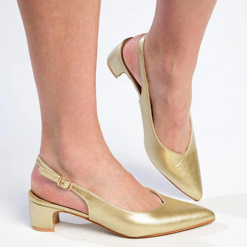 Pierre Cardin Filipa Slingback Heels - Gold Open - Lacing Derby Look  