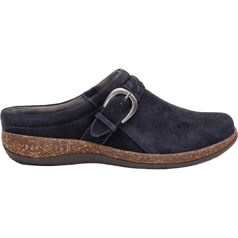 Women's Aetrex Libby Navy Suede Checkered Shoe Pattern Look  