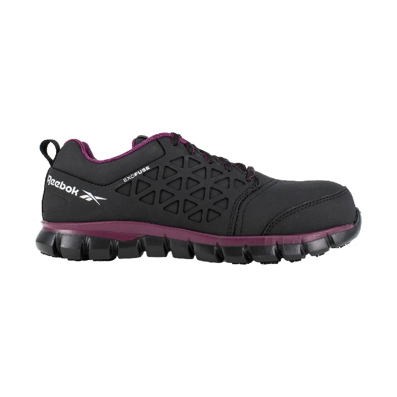 Reebok Work Women's Sublite Cushion Athletic Composite Toe Work Shoes - Black/Plum Minimalist Sneaker Style Reebok Work Women's Sublite Cushion Athletic Composite Toe Work Shoes - Black/Plum Minimalist Sneaker Style