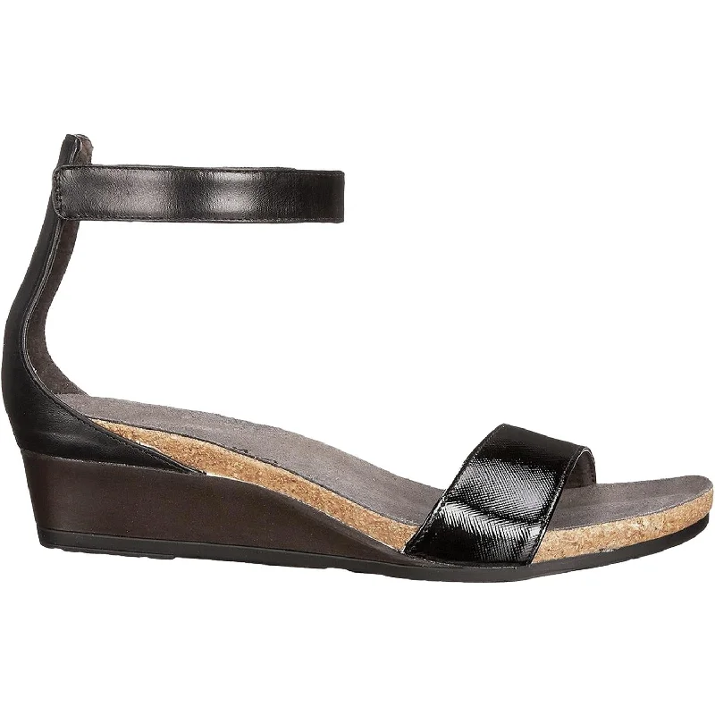 Women's Naot Pixie Black Luster/Black Raven Leather Metallic Trim Shoe Design  
