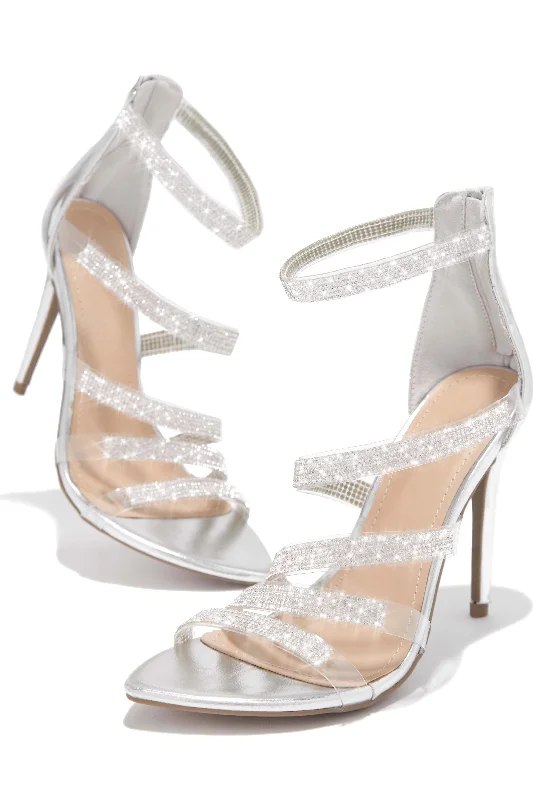 Private Parties Embellished High Heels - Silver Single - Buckle Monk Look  