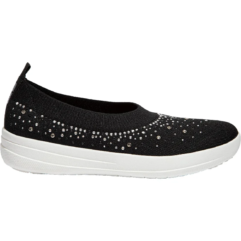 Women's FitFlop Uberknit Ballerina Ombre Crystal Black Knit Fabric Wingtip Oxford Design 