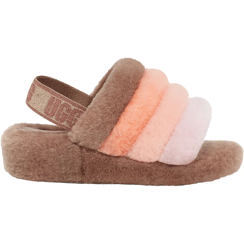 Women's UGG Fluff Yeah Slide Beachwood Multi Sheepskin Lightweight Tennis Sneaker Look  