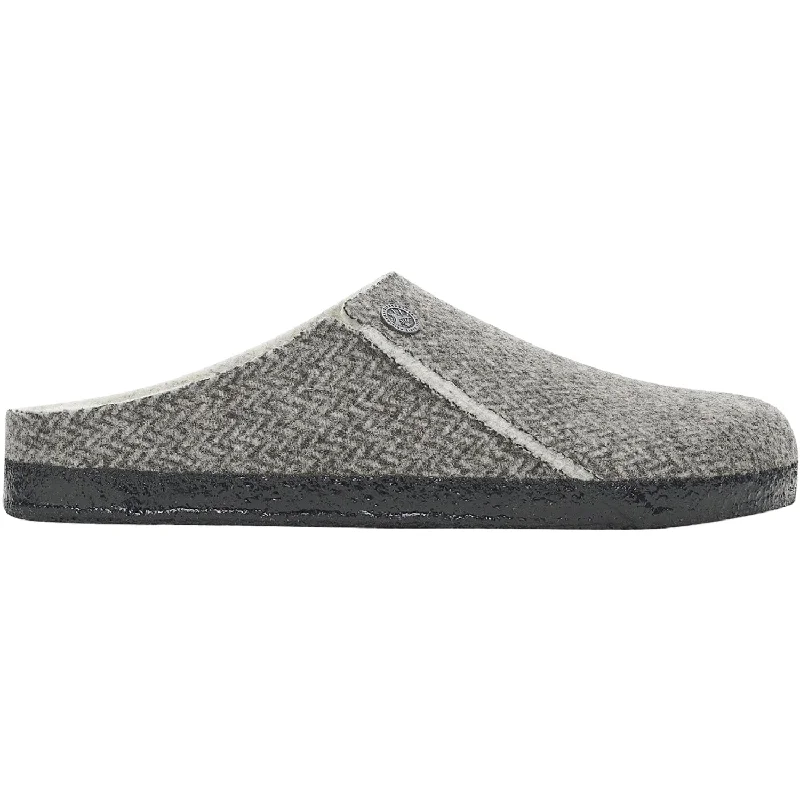 Women's Birkenstock Zermatt Shearling Herringbone Grey Wool Embroidered Cowboy Boot Design  