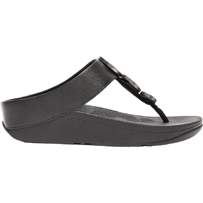 Women's FitFlop Halo Black Leather Brogue Oxford Aesthetic 