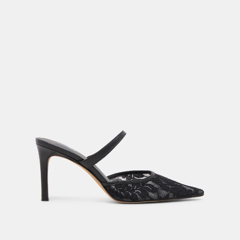 KATIK WIDE HEELS BLACK FLORAL LACE Sustainable Shoe Design  