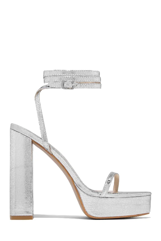 Paige Block High Heel Platforms - Silver Glow - in - the - Dark Shoe Design  