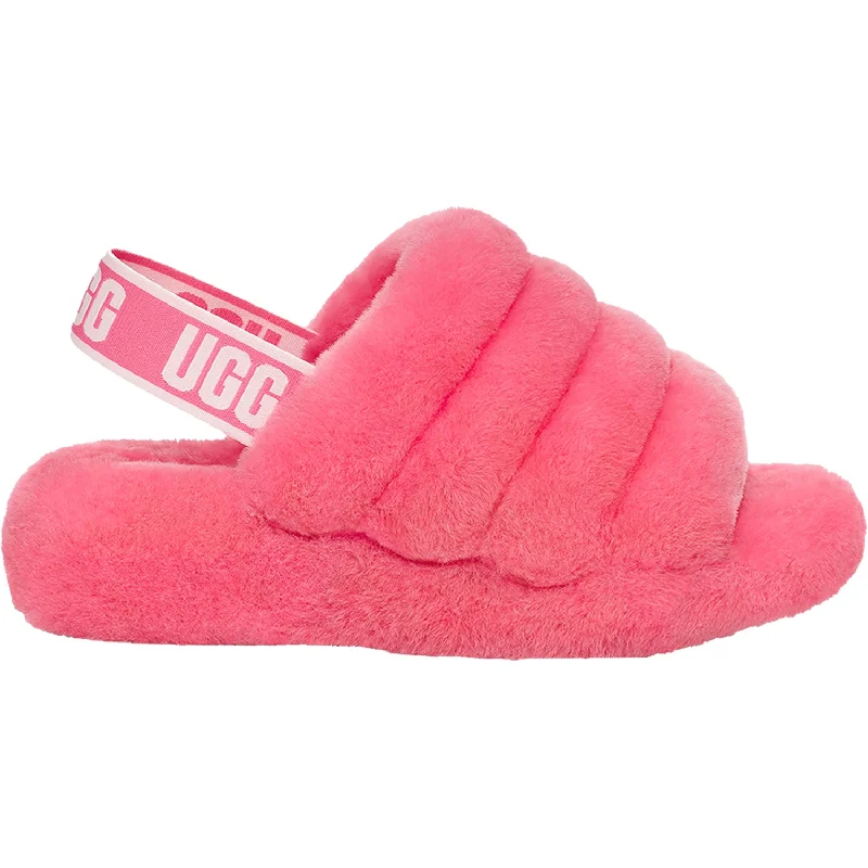 Women's UGG Fluff Yeah Slide Pink Rose Sheepskin Single - Buckle Monk Look  