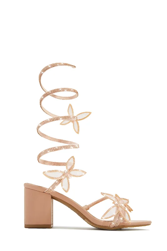 Fantasy Embellished Around The Ankle Coil Block Heels - Nude Artisan - Crafted Loafer Style  