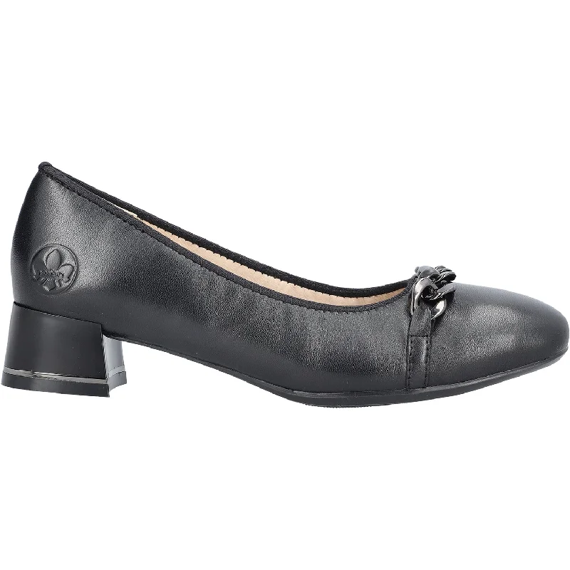 Women's Rieker 45069-00 Violet 69 Black Nappa Leather Wingtip Oxford Design 