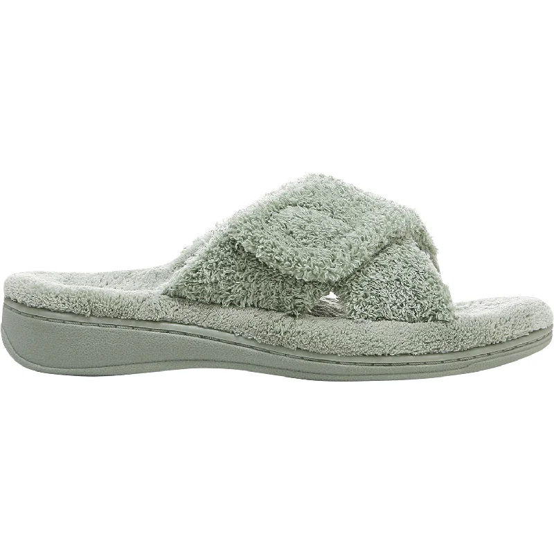 Women's Vionic Relax Slippers Basil Terrycloth Distressed Leather Shoe Style  