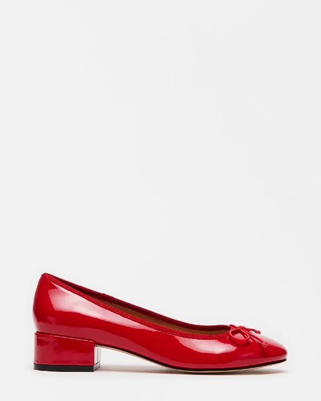 CHERISH RED PATENT Combat - Inspired Military Boot Look  