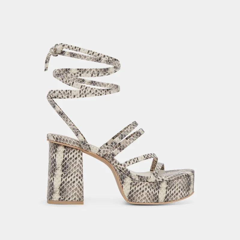 BARBS HEELS GREY WHITE EMBOSSED STELLA Metallic Trim Shoe Design  