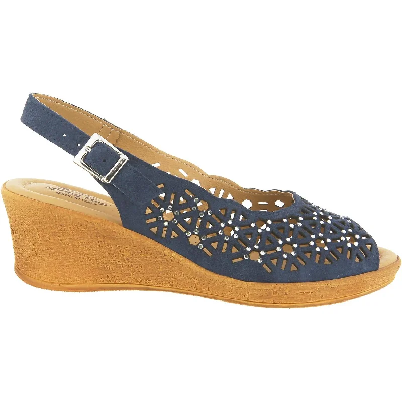 Women's Spring Step Saibara Navy Suede Ivy League - Inspired Derby Look 