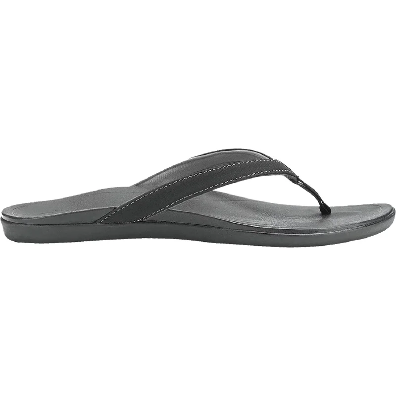 Women's OluKai Ho'opio Onyx/Onyx Synthetic Artisan - Crafted Loafer Style  