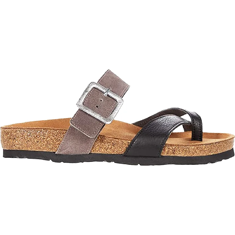 Women's Naot Fresno Soft Black Leather/Taupe Grey Suede Blue Coast Loafer Aesthetic 