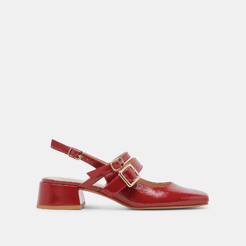 PATZY HEELS CRIMSON CRINKLE PATENT LEATHER Strap - Up Sandal Resort Style  