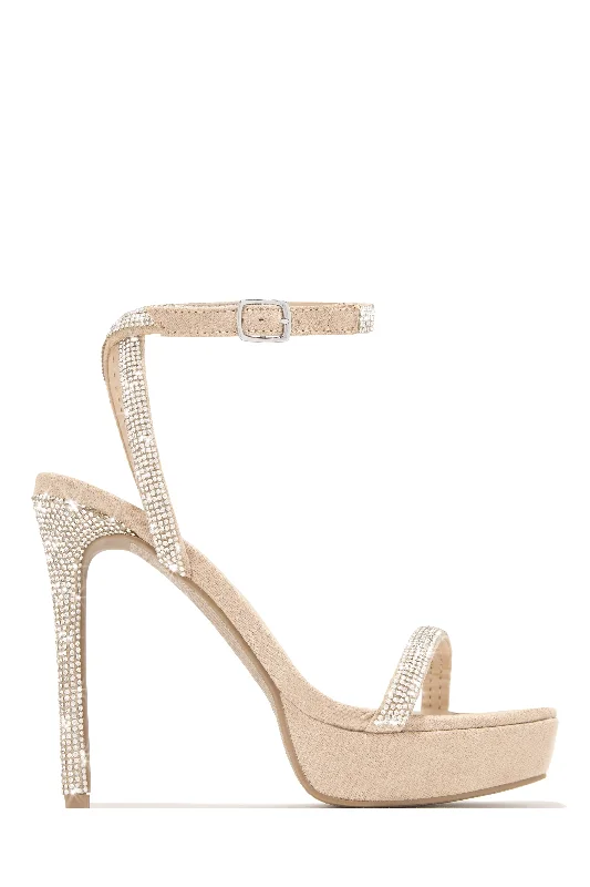 Perfect Kiss Embellished Platform High Heels - Nude Combat - Inspired Military Boot Look  