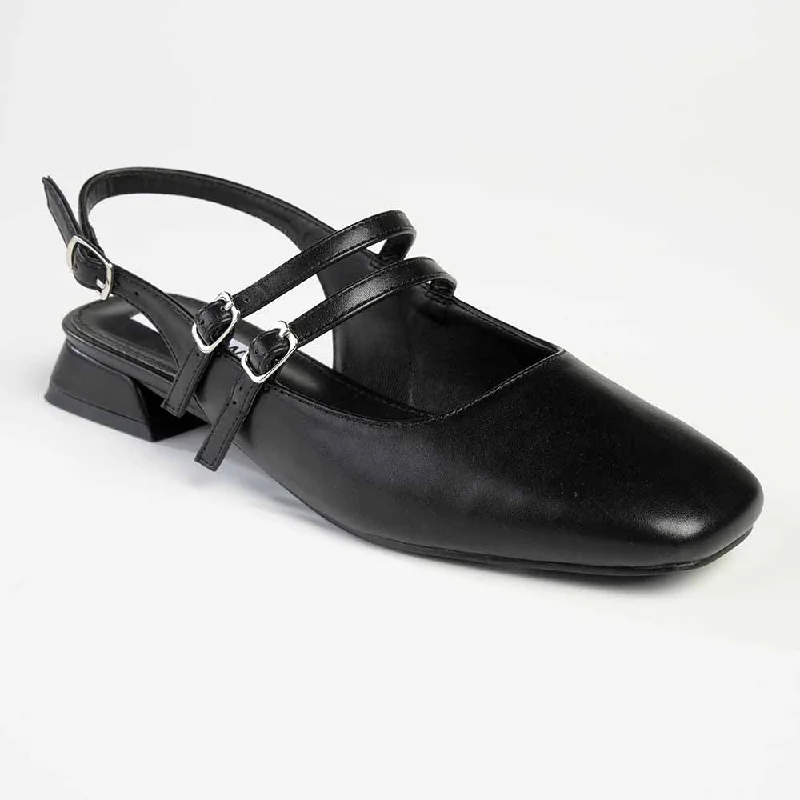 Madison Paisley Low Block Heel - Black Beaded Moccasin Design 