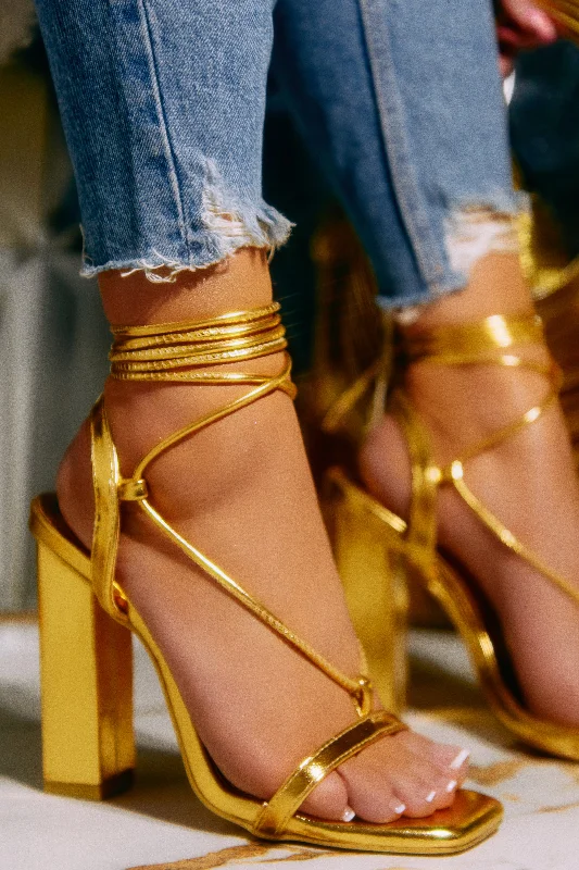 Evonne Lace Up Block Heels - Gold Smart - Shoe Functionality Style  
