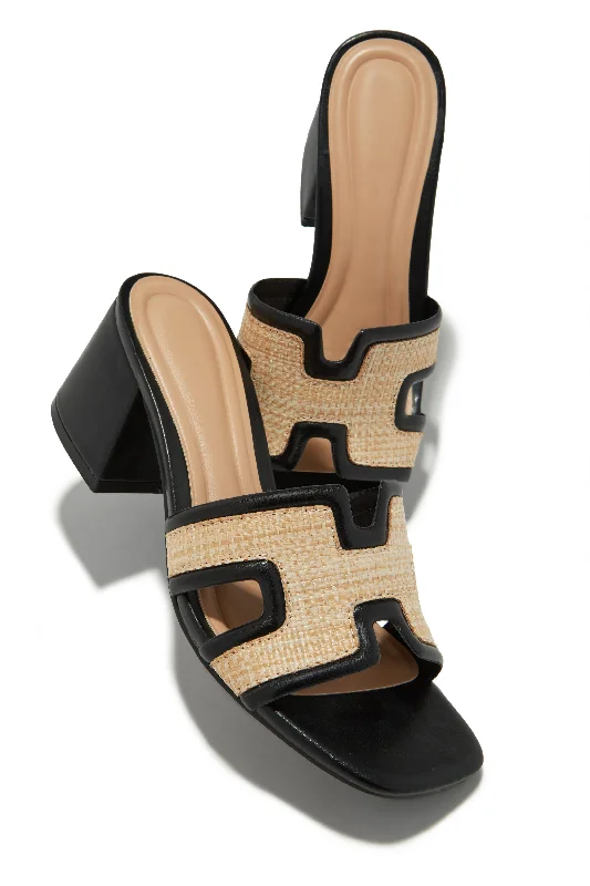 Roxanne Block Mid Heel Mules - Black Two - Tone Shoe Design  
