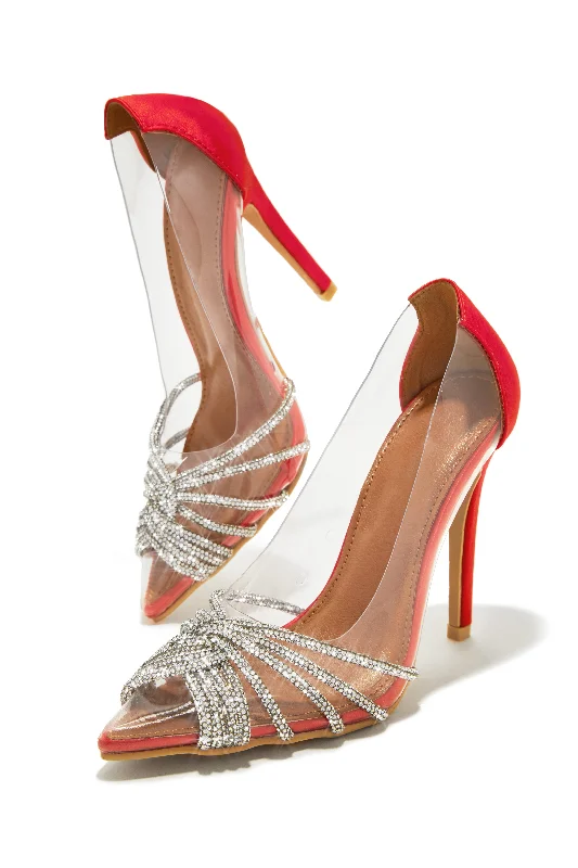 Champagne Toast Embellished Pointed Toe Pumps - Red British Gentleman Oxford Style  