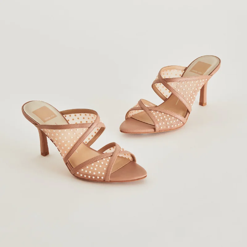 MANDEL PEARL HEELS COCOA MESH Upcycled Shoe Look  