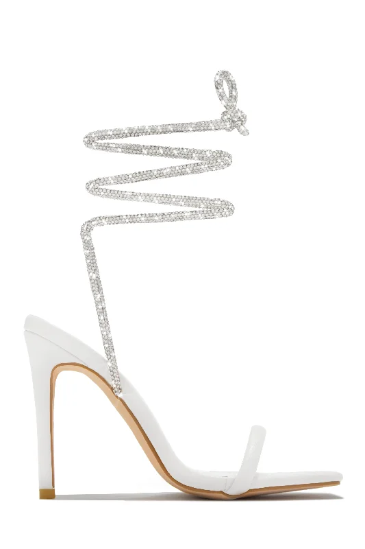 Pretty Girl Embellished Lace Up High Heels - White Sustainable Shoe Design  