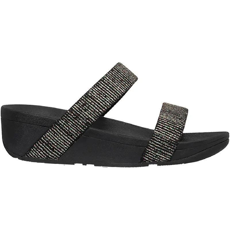 Women's Fit Flop Lottie Glitter Stripe Slide Black Fabric Retro Basketball Sneaker Design  