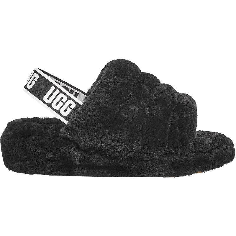 Women's UGG Fluff Yeah Slide Black Sheepskin Two - Tone Shoe Design  