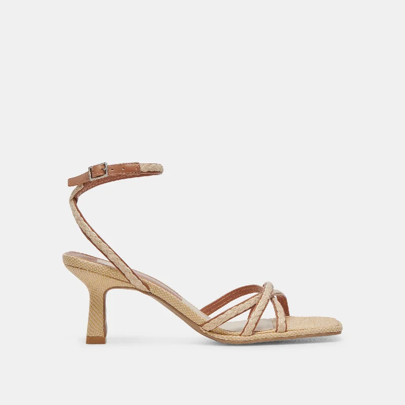MANJI BRAID HEELS BROWN NATURAL JUTE Metallic Trim Shoe Design  