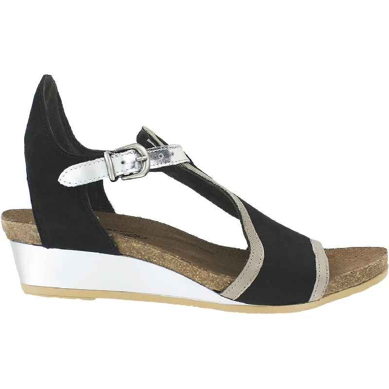 Women's Naot Fiona Black/Khaki/Silver Nubuck/Leather Striped Shoe Style  