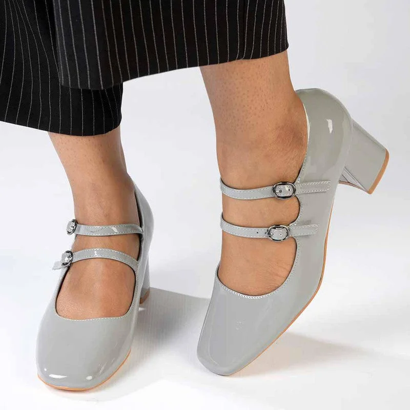 Madison Baran Block Heel - Grey Open - Lacing Derby Look  