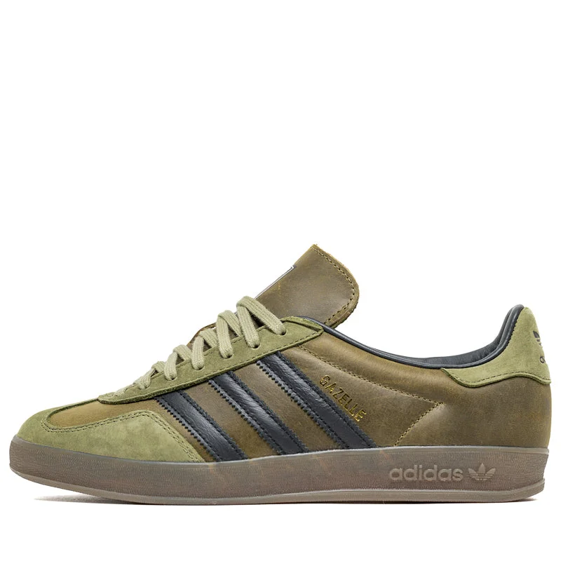 Adidas Gazelle Indoor - Focus Olive/Core Black Open - Lacing Derby Look  