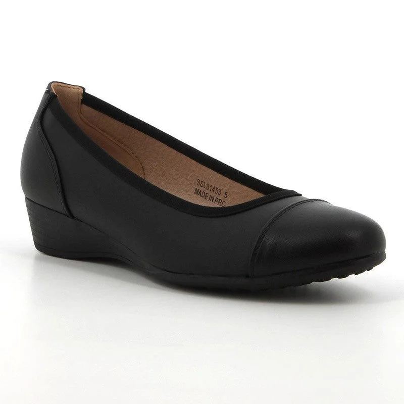 Hush Puppies Rishelle Wedge - Black Mono Art Deco - Inspired Shoe Look  