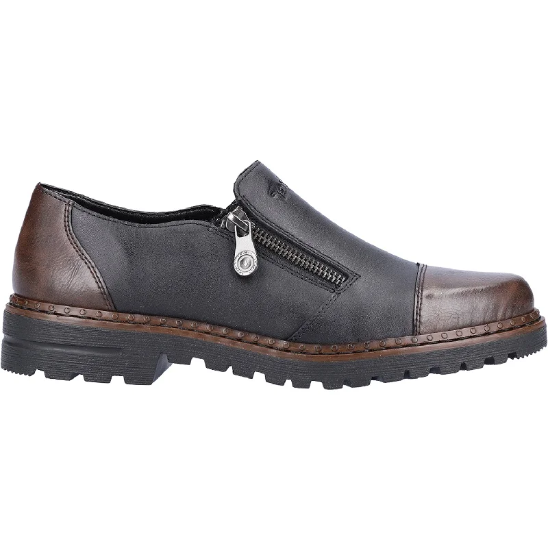 Women's Rieker 54851-00 Solveig Toffee/Black Leather Ivy League Loafer Look 