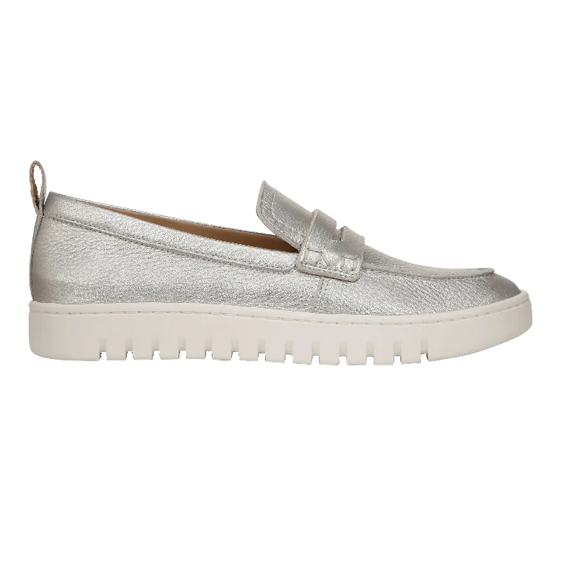 Women's Vionic Uptown Loafer Silver Metallic Leather Bespoke Shoe Aesthetic 