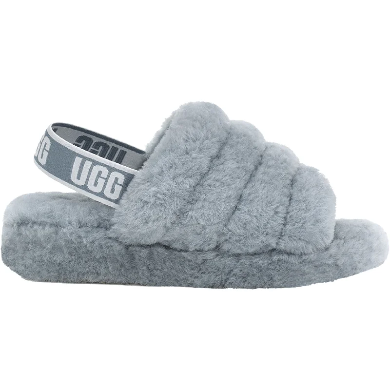Women's UGG Fluff Yeah Slide Ash Fog Sheepskin Edwardian Shoe Look  