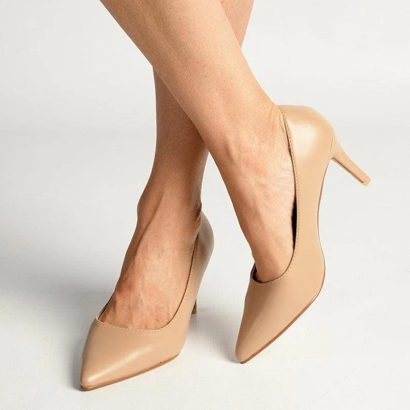 Madison Penny 5 Court Heels - Nude Tailored Oxford Style 