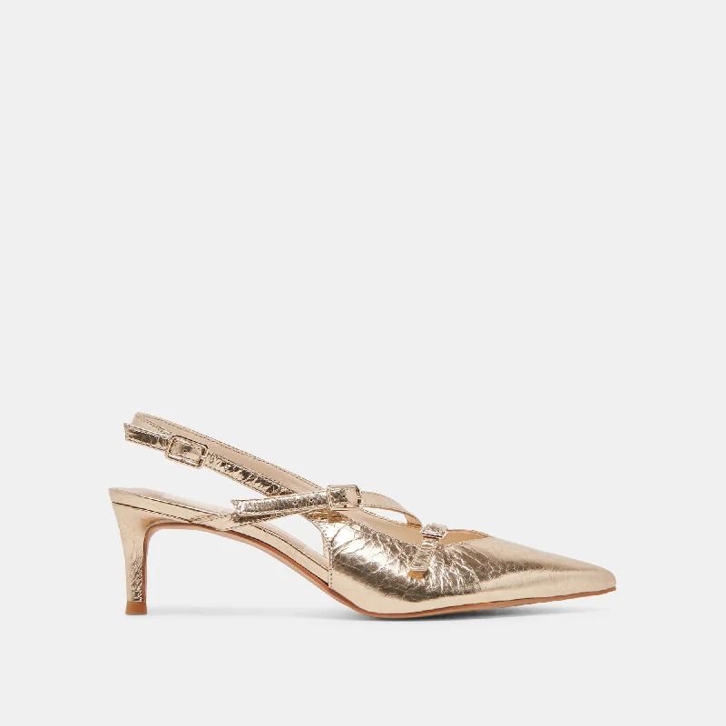 PAMLA MID HEELS LIGHT GOLD DISTRESSED LEATHER Bespoke Shoe Aesthetic 